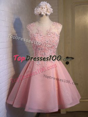 Ball Gowns Wedding Guest Dresses Pink Scoop Organza Sleeveless Mini Length Lace Up
