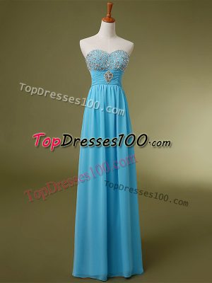 Fantastic Sleeveless Floor Length Beading and Ruching Lace Up Homecoming Dress Online with Baby Blue