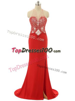 Dazzling Sleeveless Brush Train Backless Beading Prom Dresses