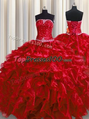 Sleeveless Lace Up Floor Length Beading and Ruffles Sweet 16 Dresses