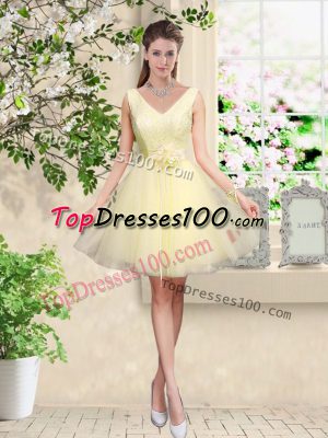 Simple V-neck Sleeveless Tulle Court Dresses for Sweet 16 Lace and Belt Lace Up