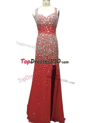 Captivating Chiffon Sleeveless Homecoming Dress Brush Train and Beading