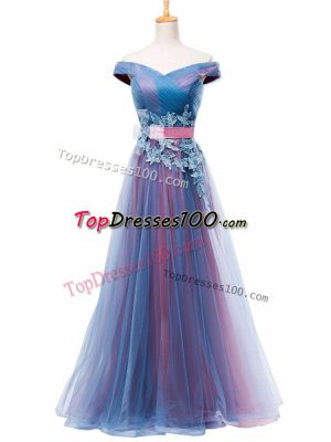 Elegant Sleeveless Appliques and Ruching and Belt Lace Up Prom Dresses