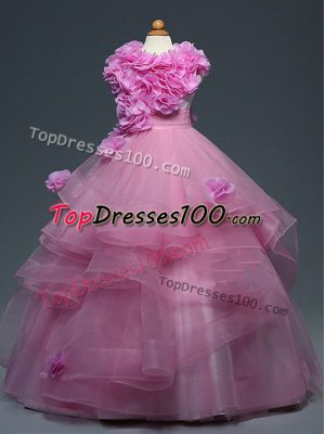 Custom Design High-neck Sleeveless Lace Up Little Girl Pageant Dress Lilac Tulle