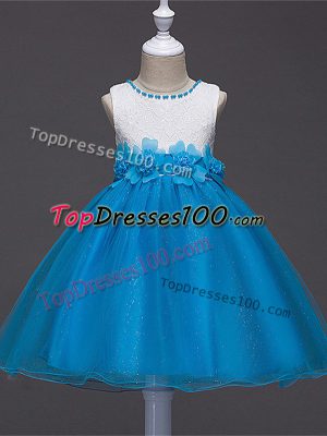 Baby Blue Zipper Scoop Lace and Hand Made Flower Party Dresses Tulle Sleeveless
