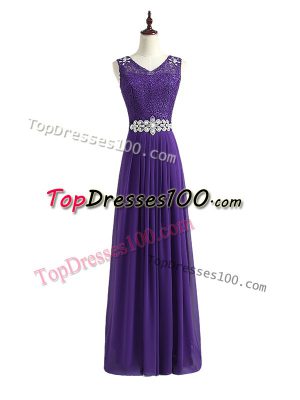 Great Chiffon V-neck Sleeveless Zipper Beading and Lace Bridesmaid Dress in Lavender