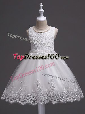 Dazzling Knee Length White Toddler Flower Girl Dress Tulle Sleeveless Lace