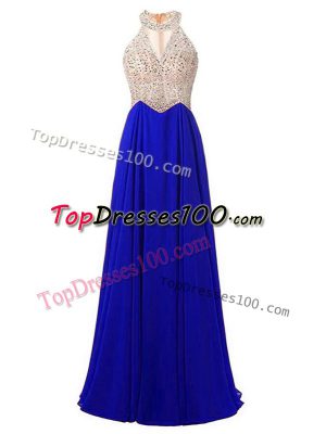 Floor Length Empire Sleeveless Royal Blue Prom Dress Zipper