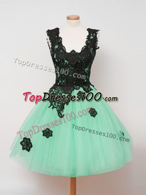 Sleeveless Zipper Knee Length Lace Damas Dress