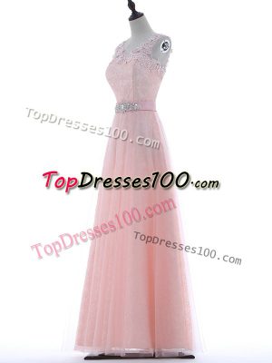 Tulle Sleeveless Floor Length Homecoming Dress and Lace and Appliques