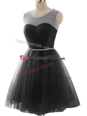 Black Lace Up Dress for Prom Beading and Ruching Sleeveless Mini Length