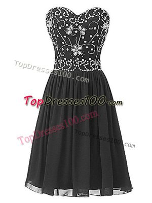 Knee Length Black Prom Evening Gown Chiffon Sleeveless Beading