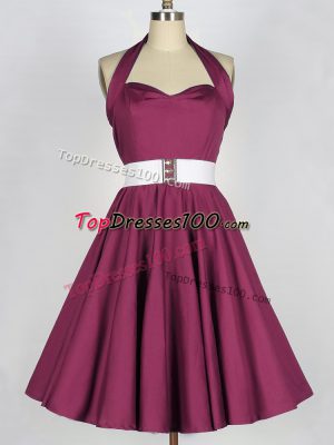 Sleeveless Lace Up Knee Length Belt Quinceanera Dama Dress