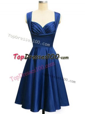 Knee Length Lace Up Wedding Party Dress Royal Blue for Prom and Party and Wedding Party with Ruching