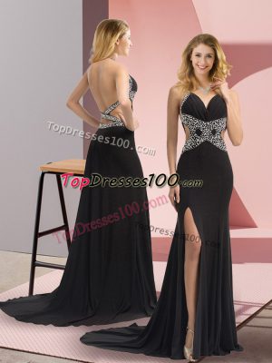 Black Column/Sheath Beading Dress for Prom Backless Chiffon Sleeveless