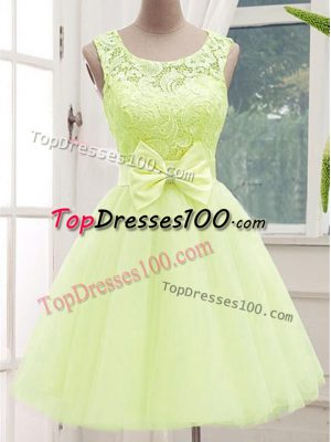 Chic Knee Length A-line Sleeveless Yellow Green Wedding Guest Dresses Lace Up