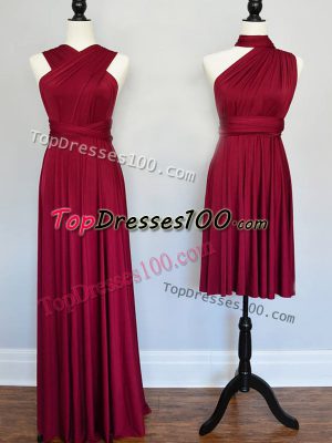 Free and Easy Burgundy Lace Up Halter Top Ruching Quinceanera Court Dresses Chiffon Sleeveless