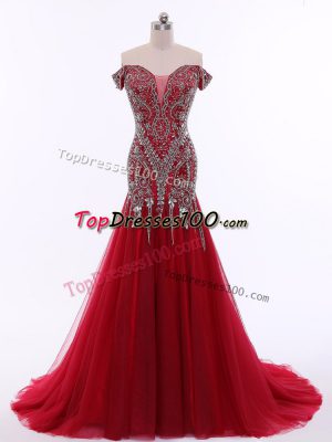 Mermaid Sleeveless Red Homecoming Dress Brush Train Zipper