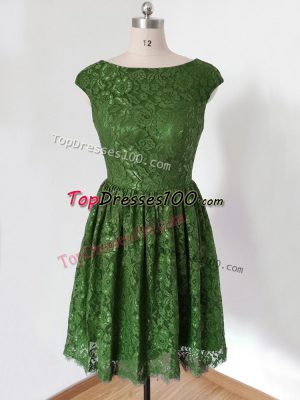 Eye-catching Olive Green Lace Lace Up Scoop Cap Sleeves Knee Length Vestidos de Damas Lace