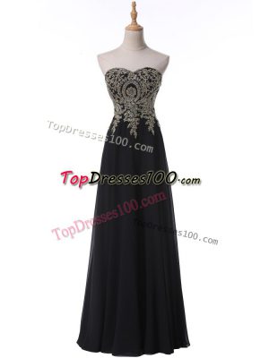 Black Sleeveless Beading and Appliques Floor Length Going Out Dresses