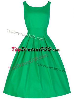 Green A-line Taffeta Scoop Sleeveless Ruching Knee Length Lace Up Dama Dress for Quinceanera