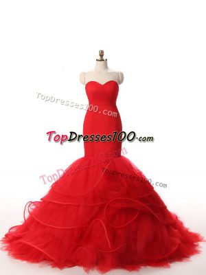 Red Zipper Sweetheart Ruffles Homecoming Dress Tulle Sleeveless Brush Train