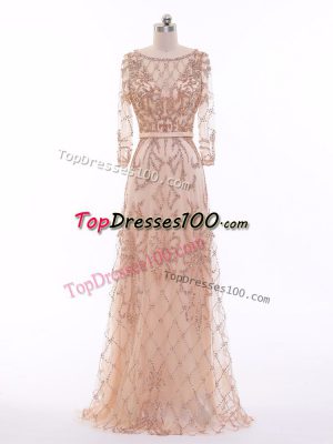 Charming Peach Tulle Long Sleeves Beading