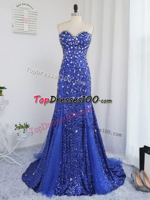 Best Zipper Evening Dress Royal Blue for Prom and Party and Military Ball with Beading and Sequins