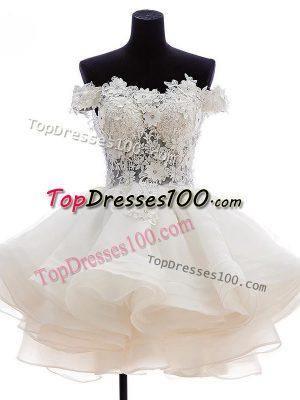 Sleeveless Zipper Knee Length Beading and Lace and Embroidery and Ruffles Prom Gown