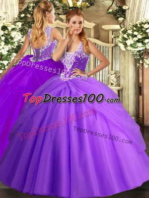 Ball Gowns Quinceanera Gown Lavender Straps Tulle Sleeveless Floor Length Lace Up
