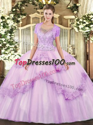 Floor Length Lilac Sweet 16 Dresses Scoop Sleeveless Clasp Handle