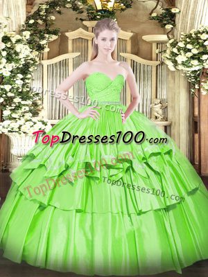 Sleeveless Floor Length Beading and Lace and Ruffled Layers Zipper Sweet 16 Quinceanera Dress with