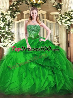 Sleeveless Lace Up Floor Length Beading and Ruffles 15th Birthday Dress
