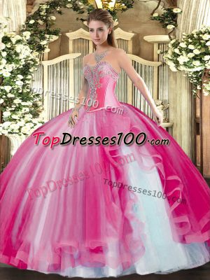 Tulle Sleeveless Floor Length Ball Gown Prom Dress and Beading and Ruffles