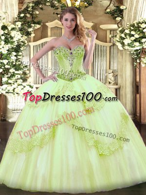 Ball Gowns 15th Birthday Dress Yellow Green Sweetheart Tulle Sleeveless Lace Up