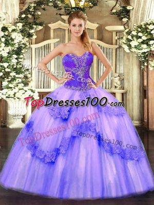 Floor Length Lavender Quinceanera Dress Tulle Sleeveless Beading