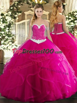 Ball Gowns Quinceanera Gown Fuchsia Sweetheart Tulle Sleeveless Floor Length Lace Up