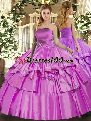 Lilac Strapless Lace Up Ruffled Layers Sweet 16 Dress Sleeveless