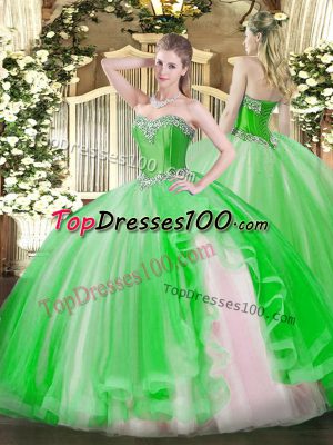 Sleeveless Lace Up Floor Length Beading and Ruffles Ball Gown Prom Dress