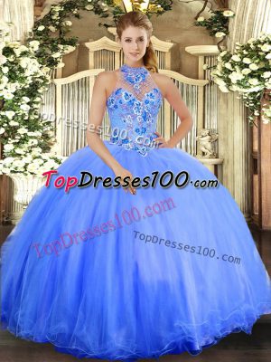 Most Popular Sleeveless Lace Up Floor Length Embroidery Quinceanera Gown