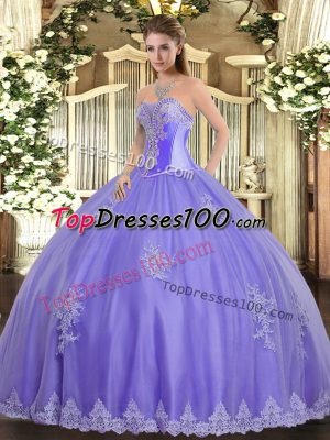 Sweetheart Sleeveless Lace Up Sweet 16 Dresses Lavender Tulle