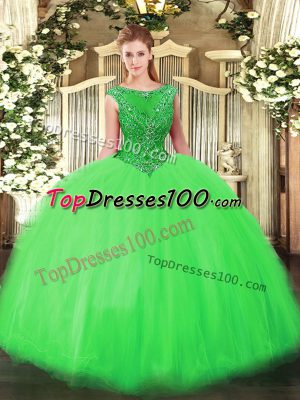 Ball Gowns Quinceanera Dresses Green Scoop Tulle Sleeveless Floor Length Zipper