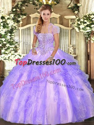 Appliques and Ruffles Quinceanera Dress Lavender Lace Up Sleeveless Floor Length