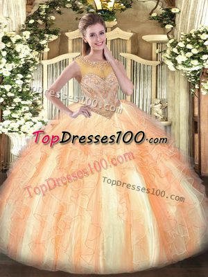 Fantastic Multi-color Lace Up Scoop Beading and Ruffles Quinceanera Gown Organza Sleeveless