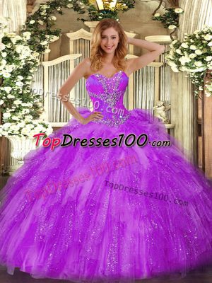 Eggplant Purple Sleeveless Organza Lace Up Sweet 16 Quinceanera Dress for Sweet 16 and Quinceanera