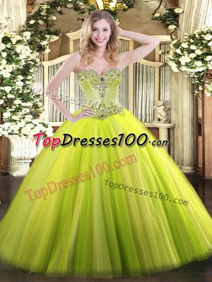 Hot Sale Yellow Green Sweetheart Lace Up Beading 15th Birthday Dress Sleeveless