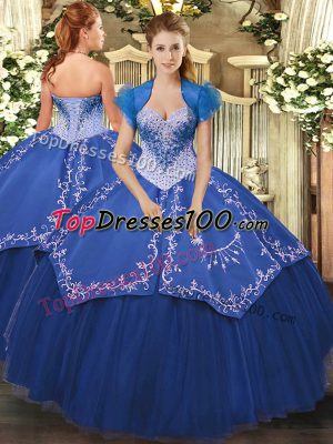 Eye-catching Blue Sweetheart Lace Up Beading and Embroidery Sweet 16 Dresses Sleeveless