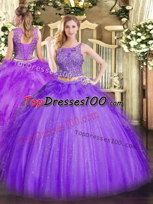 Glorious Lavender Sleeveless Beading and Ruffles Floor Length Vestidos de Quinceanera