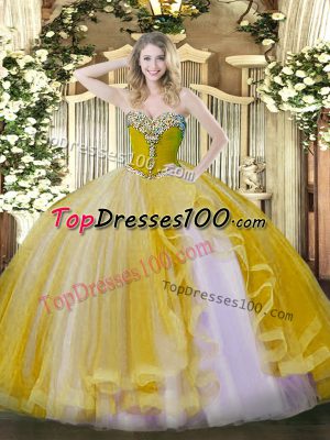 Sleeveless Lace Up Floor Length Beading and Ruffles Sweet 16 Quinceanera Dress