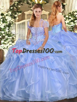 Ideal Sleeveless Appliques and Ruffles Lace Up 15th Birthday Dress